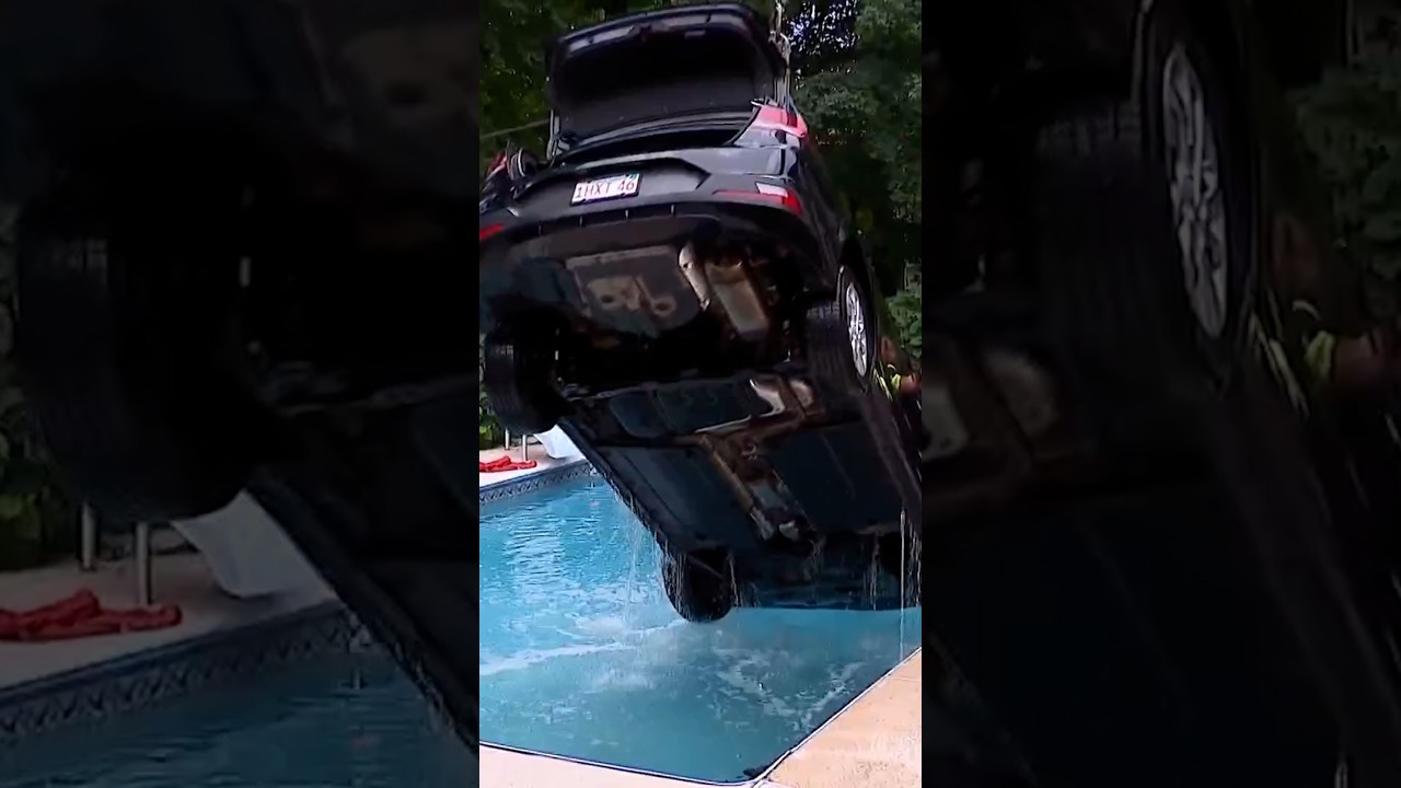 Car crashes into a swimming pool after the brakes fail
