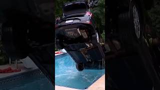 Car crashes into a swimming pool after the brakes fail