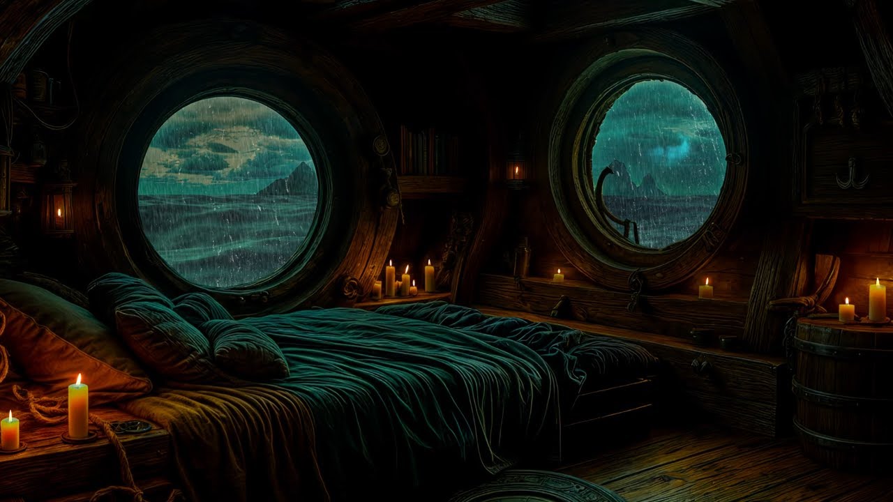 Rainy Ocean Night with Thunder ⚡ | Pirate Ship ASMR Ambience for Sleep ...
