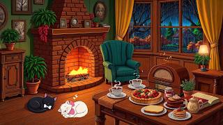 soft oldies playing in another room and it's raining on a calm 1950s night by the fireplace screenshot 3