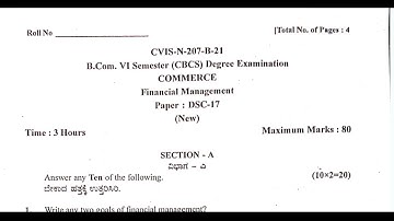 Bcom 6th Sem Financial Management question Paper Gulbarga University CBCS 2021 (MBA course in ಕನ್ನಡ)