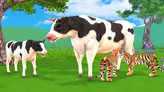 Pragnent Cow Adopts Tiger Cubs - Cow and Tiger Best Friends | Funny Animals 3D Cartoons
