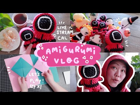 ✸Crochet Vlog 27 ✸ How I messed up my Youtube LIVE . Let's play Squid Game Ddakji 딱지 ! S