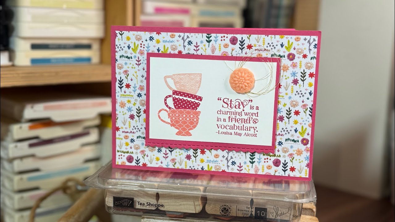 Day 29 craft room clearout using Tea Shoppe by SU! to make a masked, stamped card.