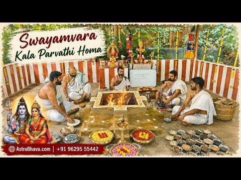 Priests performing the Swayamvara Kala Parvathi Homa at AstroBhava's Yagna Ashram