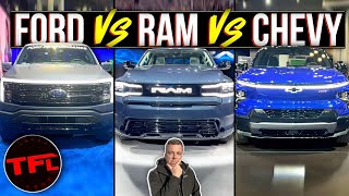 Ford vs Ram vs Chevy: One Of These Three New EV Trucks Has a LOT More Range & Towing Capacity!