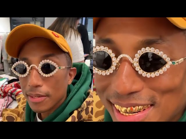 How to get Pharrell Williams' effortlessly cool Paris Fashion Week look,  from his custom-made Tiffany & Co. gold glasses ringed with diamonds, to  Kenzo parka and embroidered beret