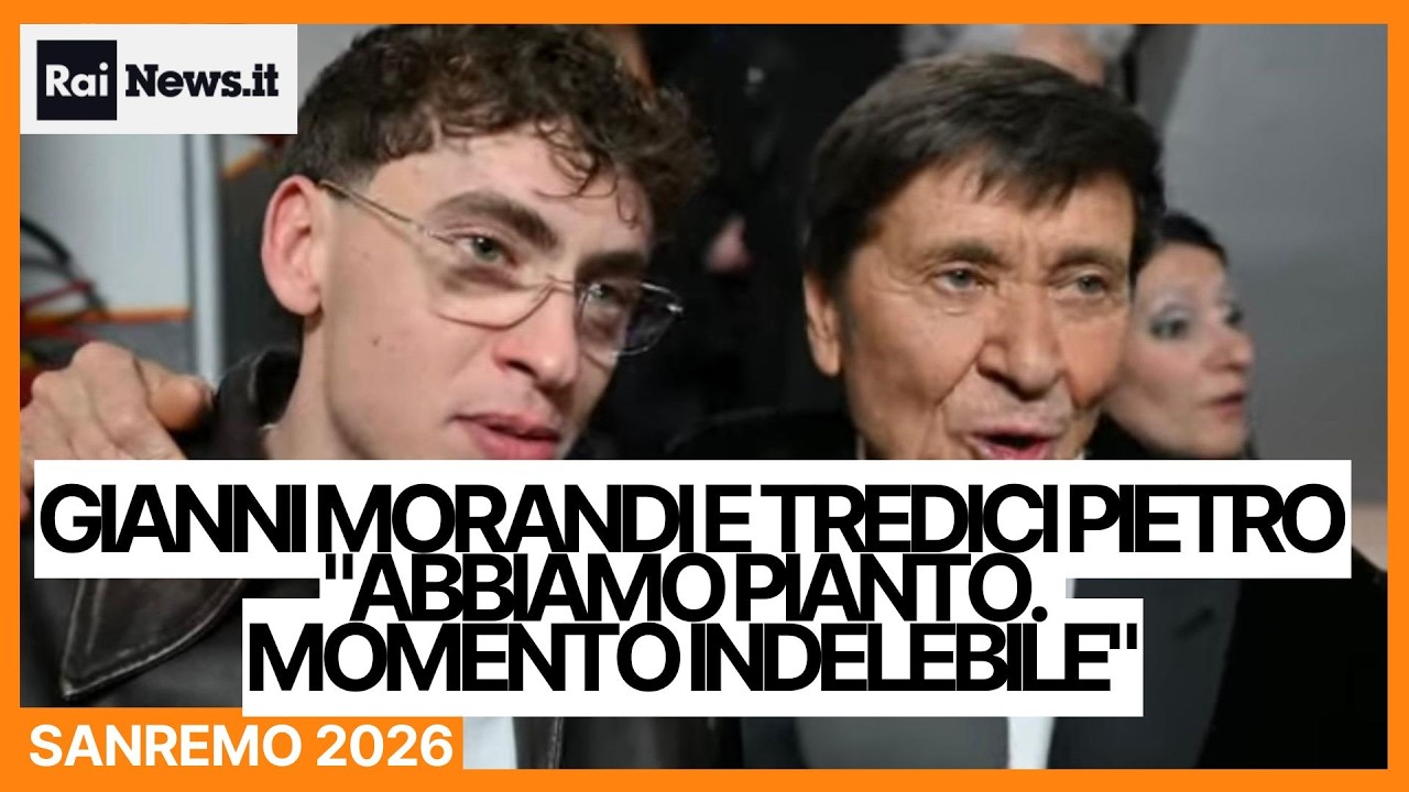 Gianni Morandi a sorpresa sul palco dell'Ariston per duettare con il figlio Tredici Pietro