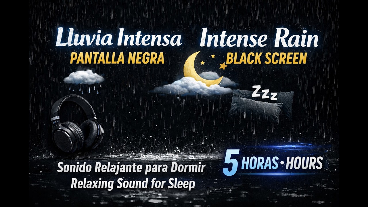 Lluvia Intensa con Pantalla Negra 🌧️ Sonido Relajante para Dormir Profundo...
