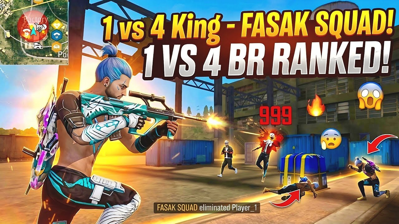 BR Ranked 1 vs 4 Fight 🔥 చివరికి ఏమైంది చూడండి | Free Fire Telugu | FF Telugu || Fasak Squad