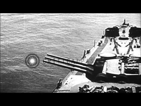 U.S. naval heavy gunfire supporting invasion of Okinawa, Japan, during world War ...HD Stock Footage