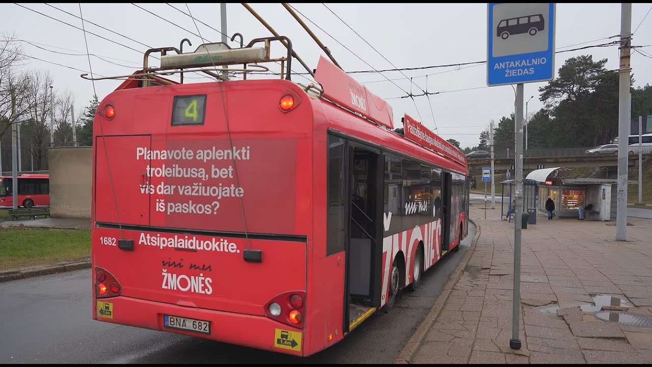 Lithuania, Vilnius, trolleybus 4 ride from Šv. Petro ir Povilo bažnyčia to Antakalnio žiedas