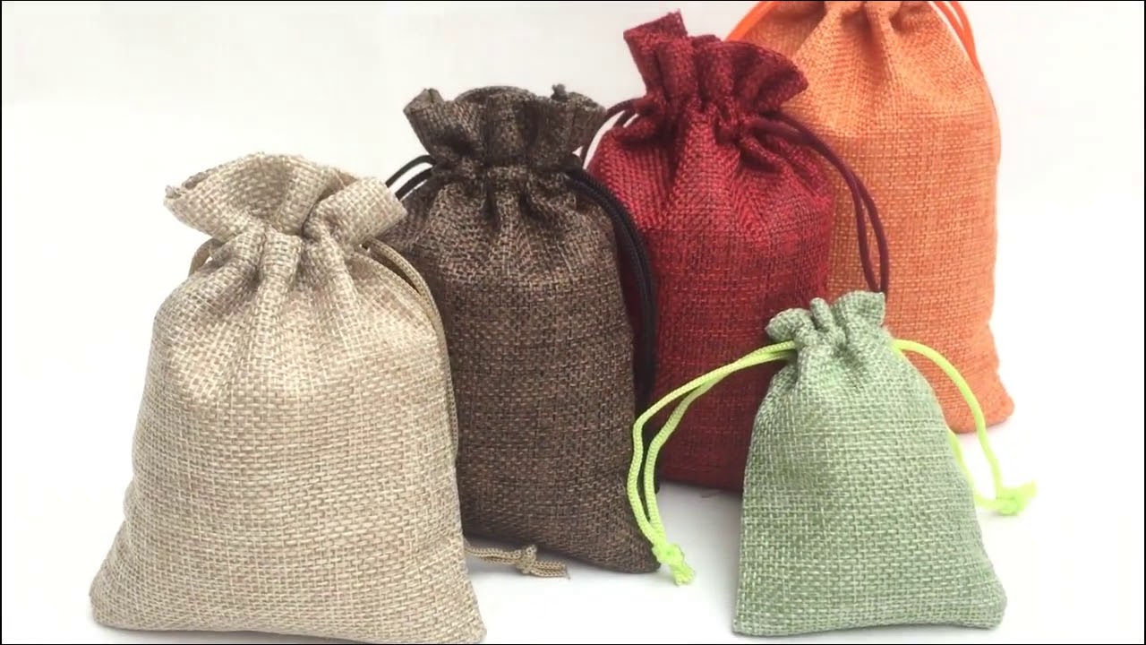 Imitation Linen Hessian Drawstring Pouches Jute Bags - YouTube