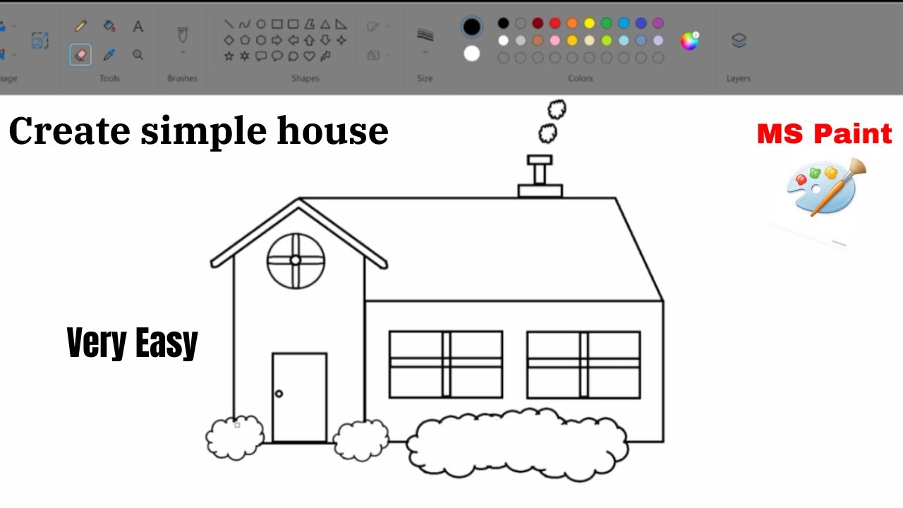 How to draw a simple house in computer using Ms Paint House Drawing