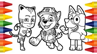 Drawing and Coloring PJ Masks - Catboy, Paw Patrol and Bluey