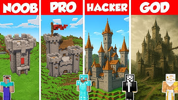 Castle Build Battle Challenge - Noob vs Pro vs Hacker vs God - Minecraft Animation