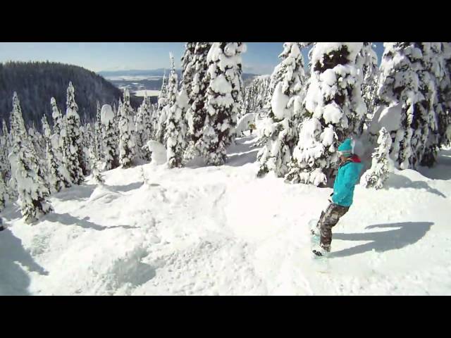 GoPro HD HERO helmet cam. backside powder tree run whitefish montana. snowboarding
