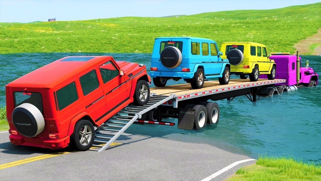 Грузовик фрэнк. Challenges Water transport. Flatbed Trailer Truck vs speedbumps Train vs cars gams skachati.