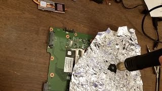 Repairing/reflowing a graphics chip on a laptop motherboard. Toshiba L505D
