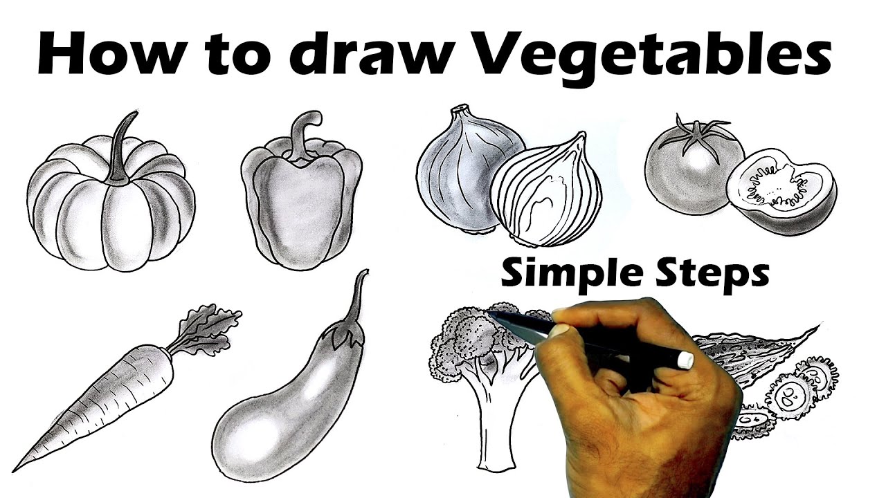 How to draw eight different types of vegetables Easy Drawing of