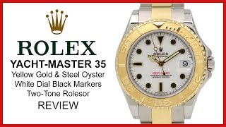 Rolex YACHT-MASTER 35: TwoTone yellow Gold/Steel, white/black Dial, Oyster - REVIEW 168623