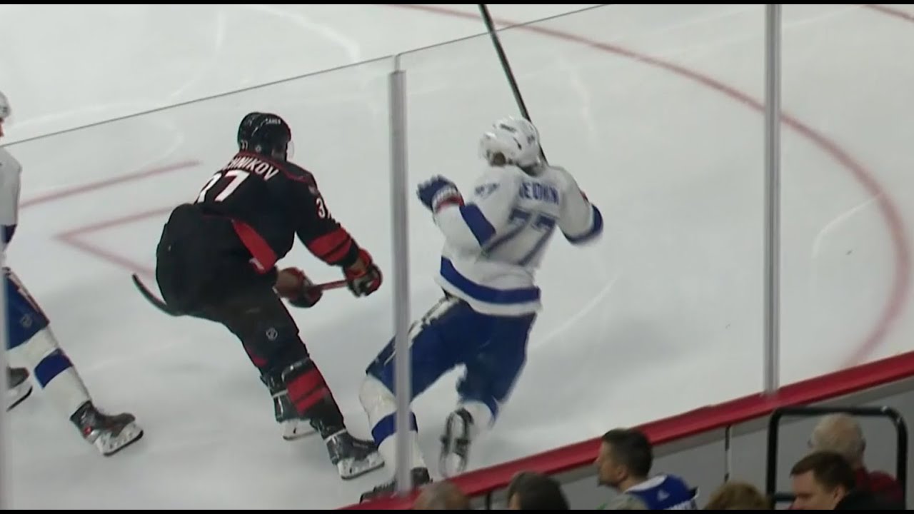 Victor Hedman Heads Down the Tunnel After Svechnikov Hit