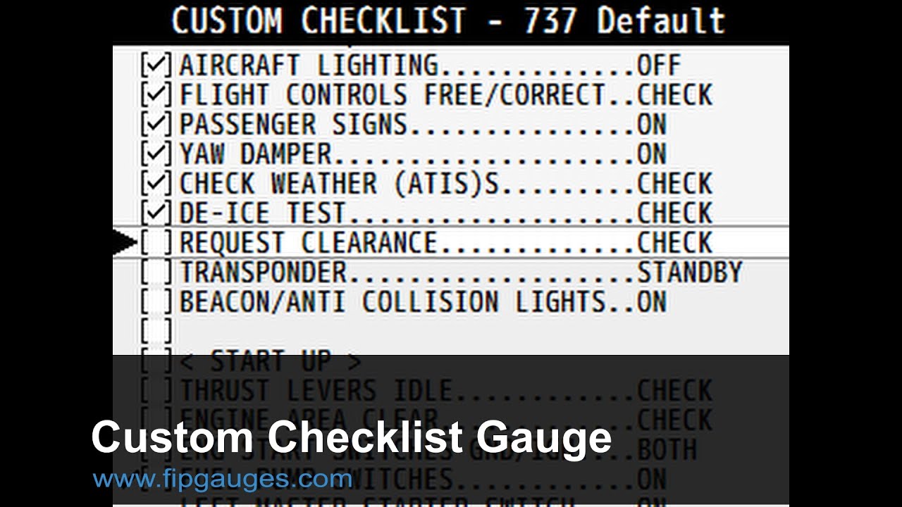 Custom Checklist Gauge Saitek/Logitech Flight Information Panel