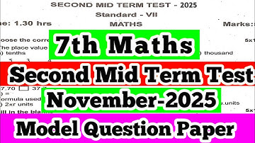 7th Standard Maths Second Mid Term Test Question Paper Model November-2025 original Question paper