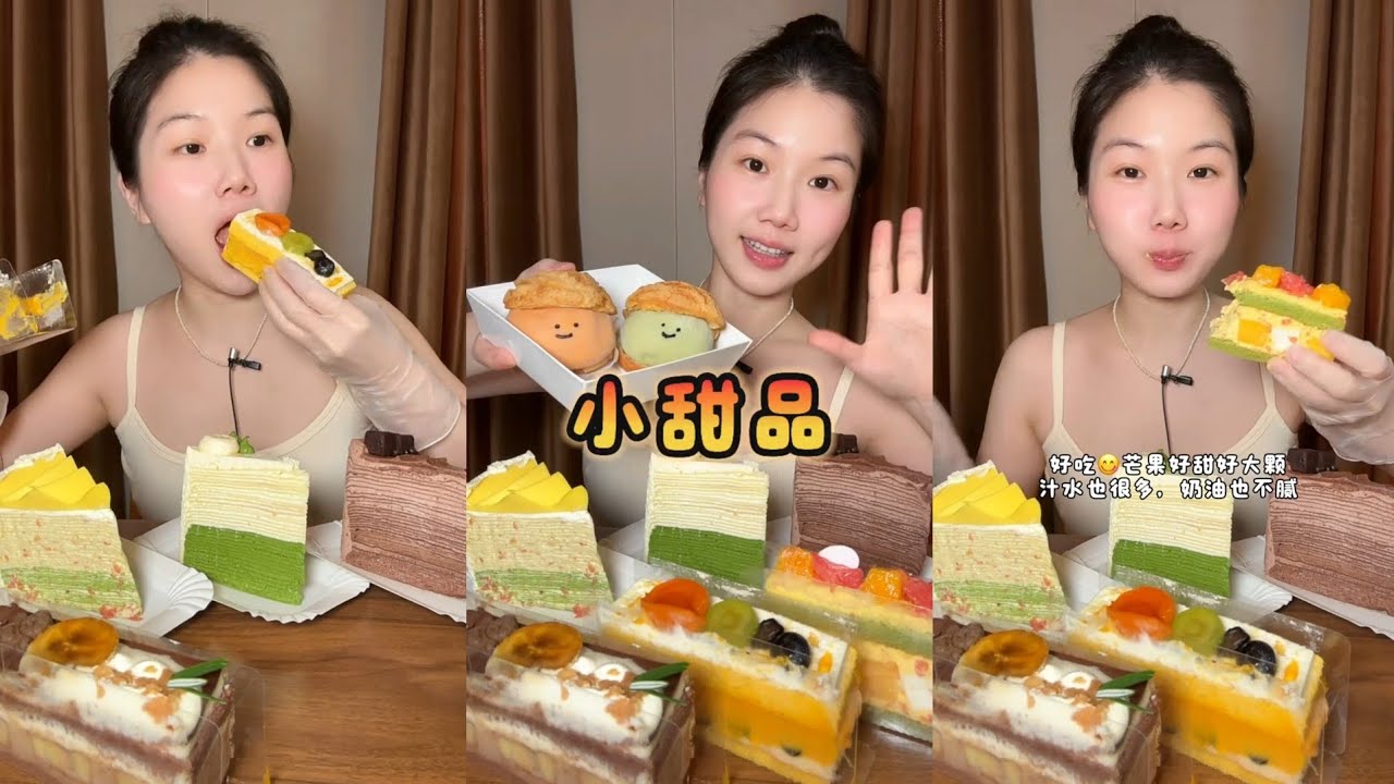 ASMR MUKBANG ✨ Silky Matcha & Mango Mille Crêpe 🍰 Rainbow Fruit Cake Therapy 🌈🤤