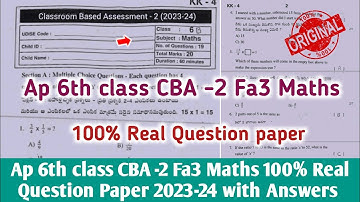 Ap 6th class fa3 maths question paper 2023-24 with answer|6th class maths CBA2 Fa3 Answer Key 2024