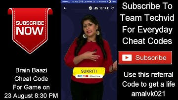 #CHEATCODE | BRAIN BAAZI CHEAT CODE FOR GAME 23 AUGUST 8:30 PM