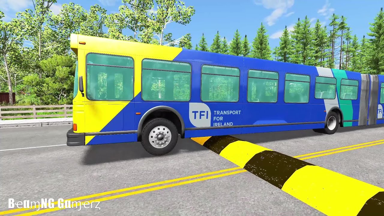 LONG BUS, CITY BUS, SCHOOL BUS Vs MASSIVE SPEED BUMPS - BeamNG.Drive