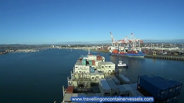 Container vessel entering the port of Tauranga, New Zealand