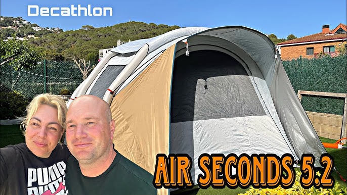 Setting up camping tent air seconds family 4xl decathlon / montar tienda  hinchable decathlon 