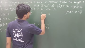 A wire carrying a current I along the positive x-axis has length L and kept in a magnetic #neet2023