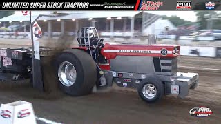 Pro Pulling 2023: Unlimited Super Stock Tractors pulling at the Western IL Pull in Mt. Sterling, IL