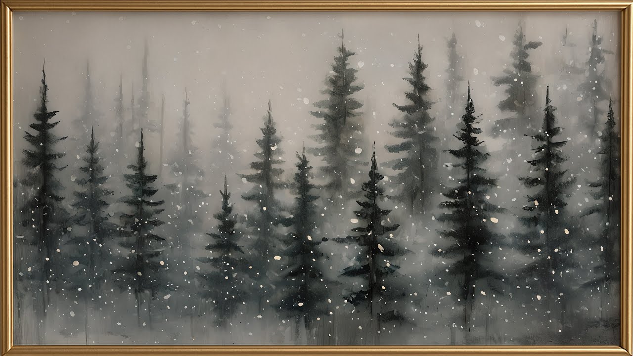 4K Snowfall Pine Forest Ambience | Moody Winter TV Art Screensaver | Samsung Frame TV Wall Decor