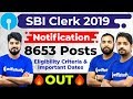 SBI Clerk 2019 Notification Out | 8653 Vacancies | SBI Clerk 2019 Eligibility Criteria & Imp. Dates