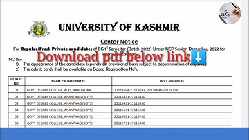 Centre Notice BG 1st Semester Batch 2022 Kashmir University