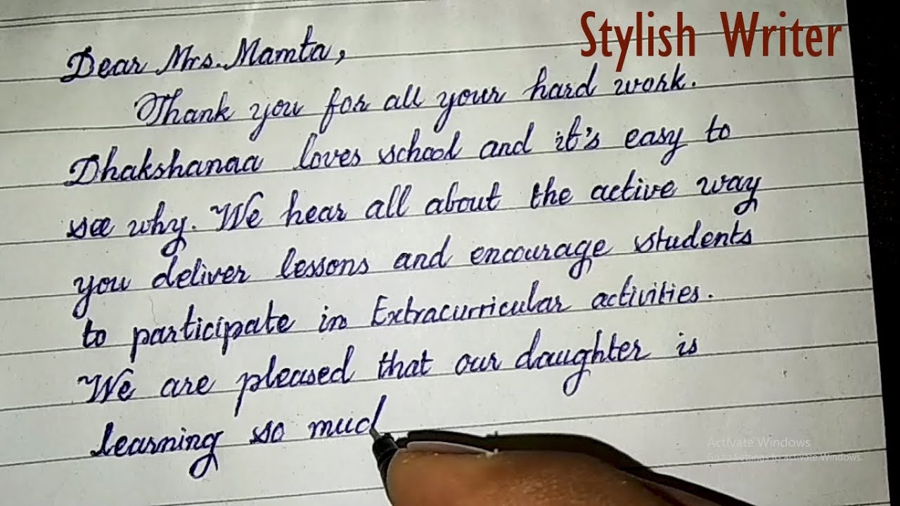 How To Write A Thank You Letter To My Childs Teacher Cursive 
