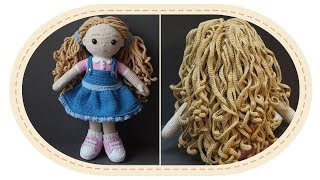 картинка: Вязаная кукла крючком Розали, часть 9 (Волосы, ч.2). Crochet doll Rosalie, part 9 (Hair, p.2).