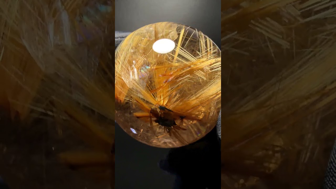 高品質]ブラジル産タイチンルチルクォーツ丸玉/スフィア（直径49.1mm