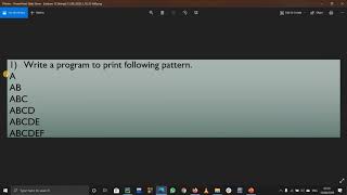 #72-PYTOHN TUTORIAL | PATTERN PRINTING IN PYTHON | EXAMPLE | A AB ABC ABCD