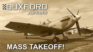 SPITFIRES, HURRICANES, & more! SPECTACULAR SOUND. Mass takeoff & flyby at Duxford!