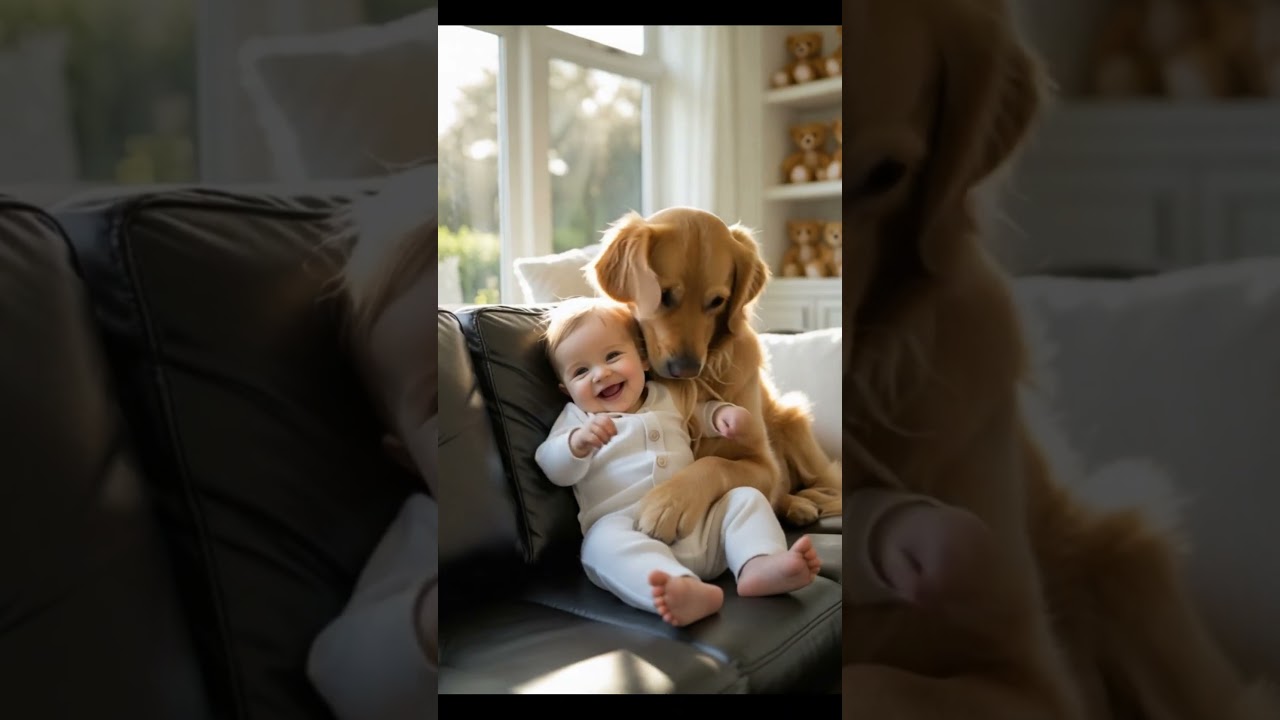 A Golden Retriever Hugs the Baby Joyfully 🐶👶❤️ | Heartwarming AI Moment  #baby #aishorts #dog