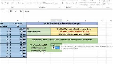 Profitability Index using excel