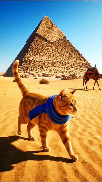 kucing orange yang sedang berjalan melewati piramida#aivideo #funny #shorts