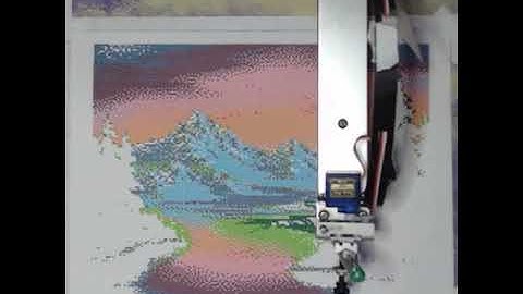bob ross pixel art drawn on axidraw pen plotter - 13 hours in 1 minute!