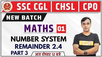 SSC CGL/CHSL 2020 || MATHS || By Vikas Parashar Sir || Number System-Remainder 2.4 Part-3