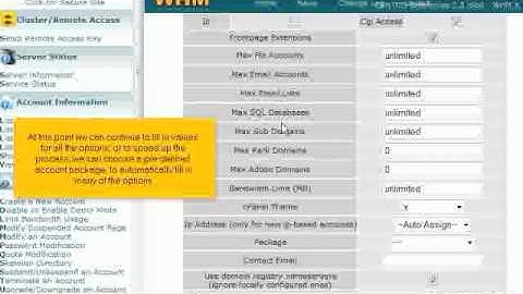 How to create new hosting account whm